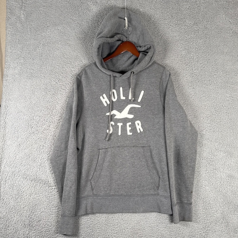 Hollister Hoodie Mens XL Gray Waffle Lined Vintage Y2K Spellout